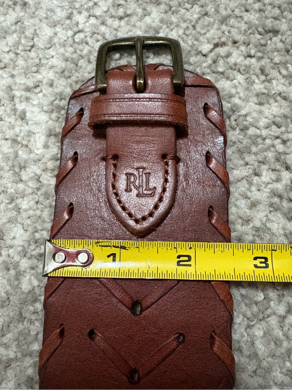 Ralph Lauren Brown Woven Leather Wide Belt Cognac Whipstitch Buckle Western Sz L - Picture 5 of 7
